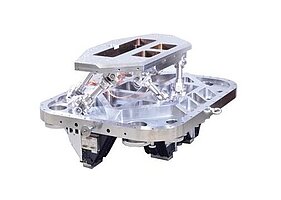 Customized hexapod designed for EUV applications: The drives (in this case electric motors) are mounted outside the EUV chamber; inside there are only passive elements for power transmission.
