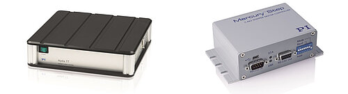 (left) SMC Hydra controller, 3000 microsteps per full step with integrated DeltaStar Eco encoder interface module (1 Vpp sin/cos input). (Image: PI miCos) (right) C-663.12 Mercury Step, compact economical controller with 2,048 microsteps. (Image: PI miCos)