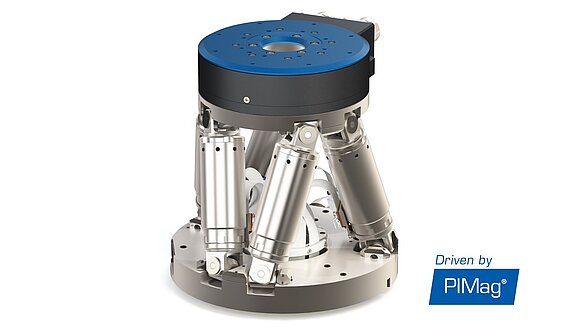 Compact torque motor rotation stage stacked on a PI hexapod for highly automated production systems