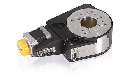 Shown above, the absolute accuracy of a closed-loop L-611 /PRS-110 rotation stage (below) with stepper motor and angle-measuring system, recorded over 360 individual positions spaced at 1°. The maximum angular error amounts to ±0.004°. (Image: PI miCos)