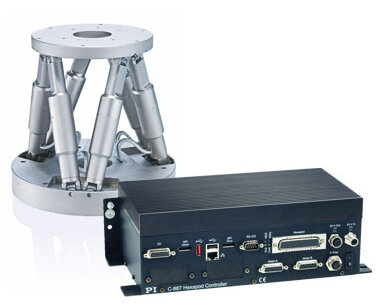 H-850 hexapod shown with C-877.52 6DOF Stewart platform hexapod controller