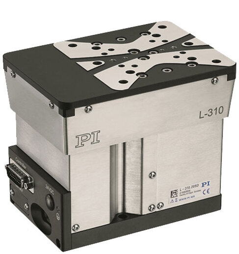 The L-310 vertical precision positioning stage with ball-screw drive and cross roller bearings provides 1 inch travel range and is available with a high resolution linear encoder for closed-loop operation.