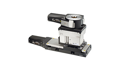 Combination of L-511 linear stage, L-310 vertical stage, and L-611 rotary stage