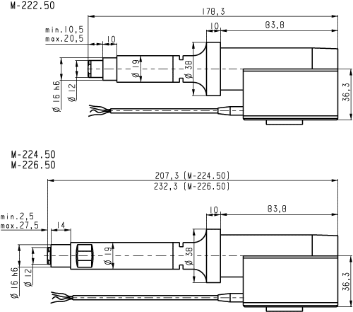 M-222.50, M-224.50, M-226.50, Dimensions 