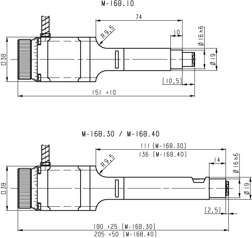 M-168.10, M-168.30, M-168.40 Dimensions