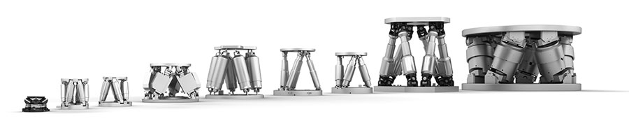 PI’s versatile commercially available 6-axis hexapods range from 50mm base to >1m, with loads from 500g to 5000 kg for ambient and vacuum environments. (Image: PI)