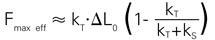 Effective force that a piezo actuator can generate in a yielding restraint, where: L0 = max. nominal displacement without external force or restraint (m) kT = piezo actuator stiffness (N/m) kS = stiffness of external spring (N/m)