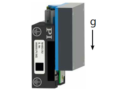 Figure 8 M-663.5U linear stage, mounted in vertical orientation of the motion axis. The load on the stage was varied from 0.5 N to 2 N (Image: PI)