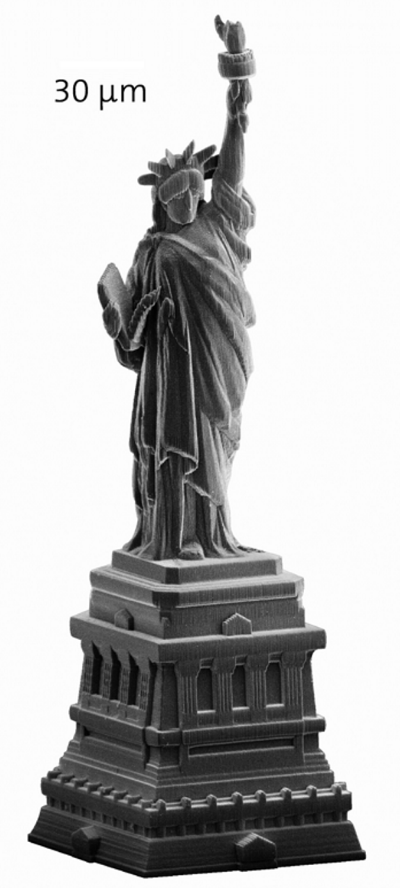 A miniature Statue of Liberty produced with laser lithography (Image: Nanoscribe)