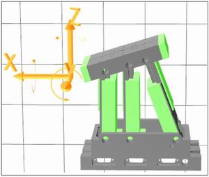 Graphical representation of a tripod positioner and its work space.